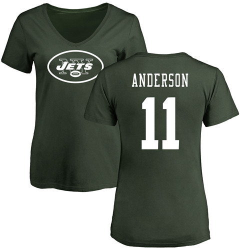New York Jets Green Women Robby Anderson Name and Number Logo NFL Football #11 T Shirt